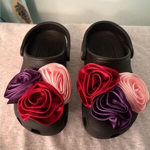 Black Crocs with Colorful Flower Accents
